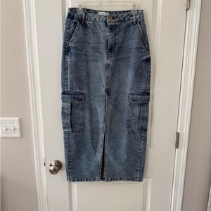 love, Fire Denim Cargo Maxi Skirt in Blue Size 7